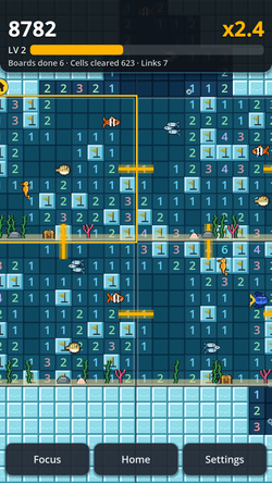 Aqua Ocean theme with numbered cells across connected boards.