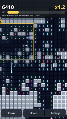 Space theme gameplay with a dark board and luminous numbered cells.